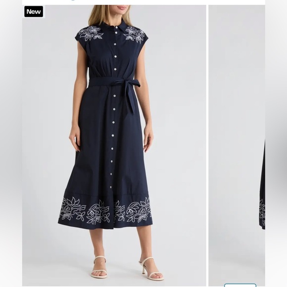 Dresses & Skirts - Navy Blue Embroidered Midi Dress